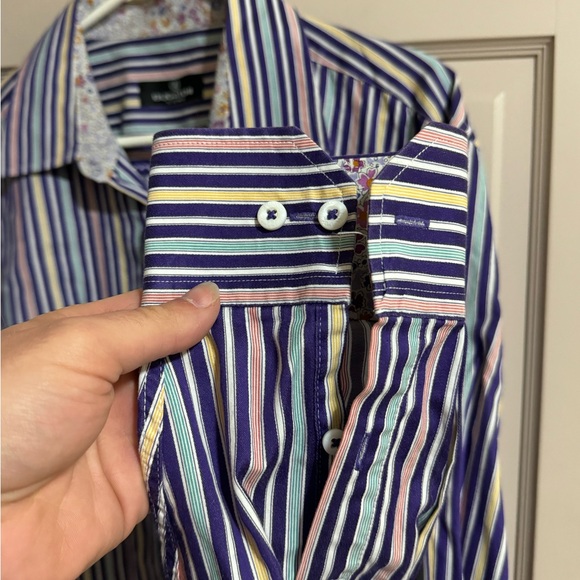 BUGATCHI UOMO Men's Long Sleeve Classic Fit Striped Designer Shirt Size XL - Picture 6 of 10